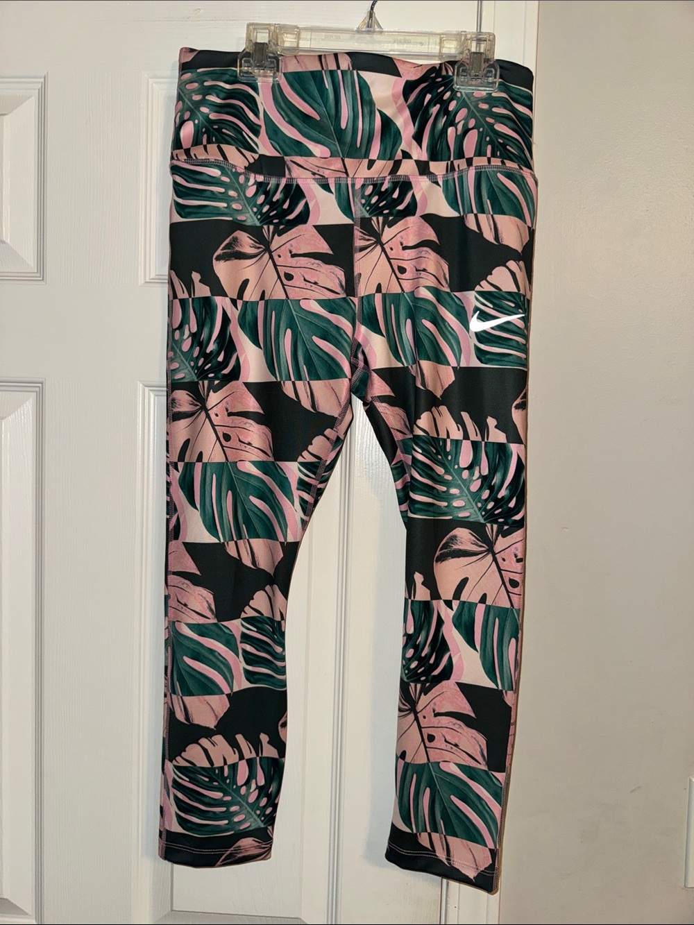 Nike Pink and Green Tropical Leaf Leggings